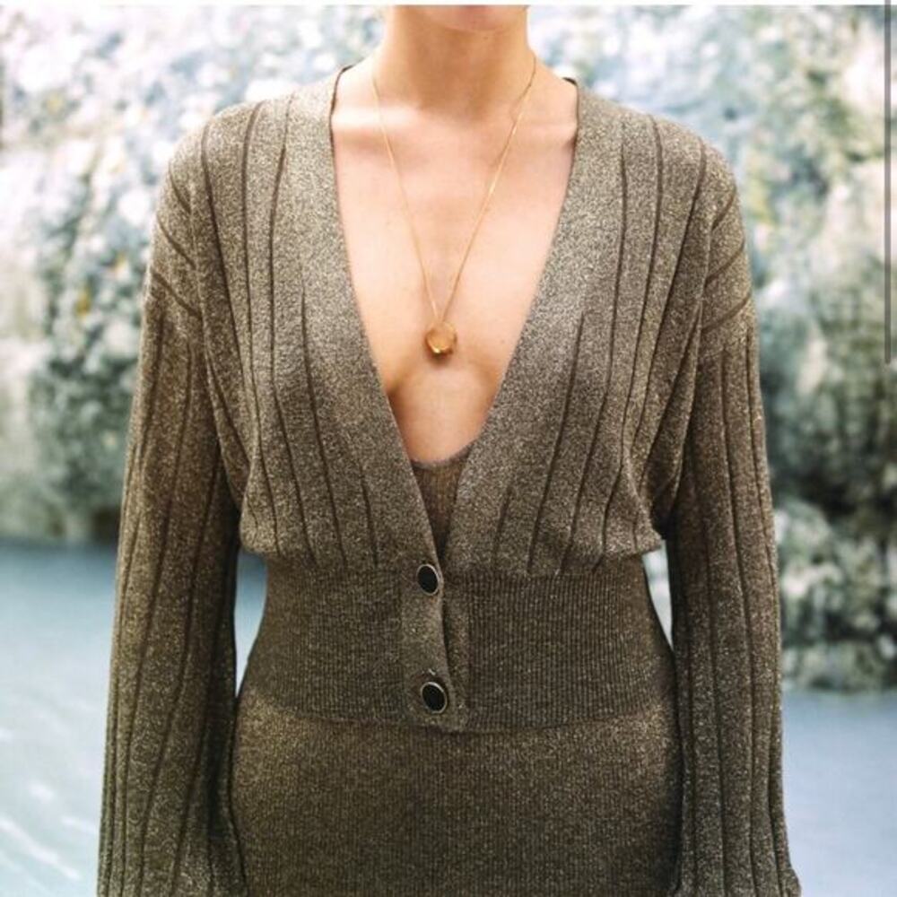 NWT ZARA‎ Metallic Thread Knit Cardigan Sz Medium Bloggers Favorite 9974/104/303